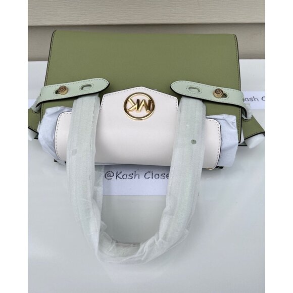 Michael Kors satchel purse carmen medium flap bag color block light sage multi - Picture 5 of 11